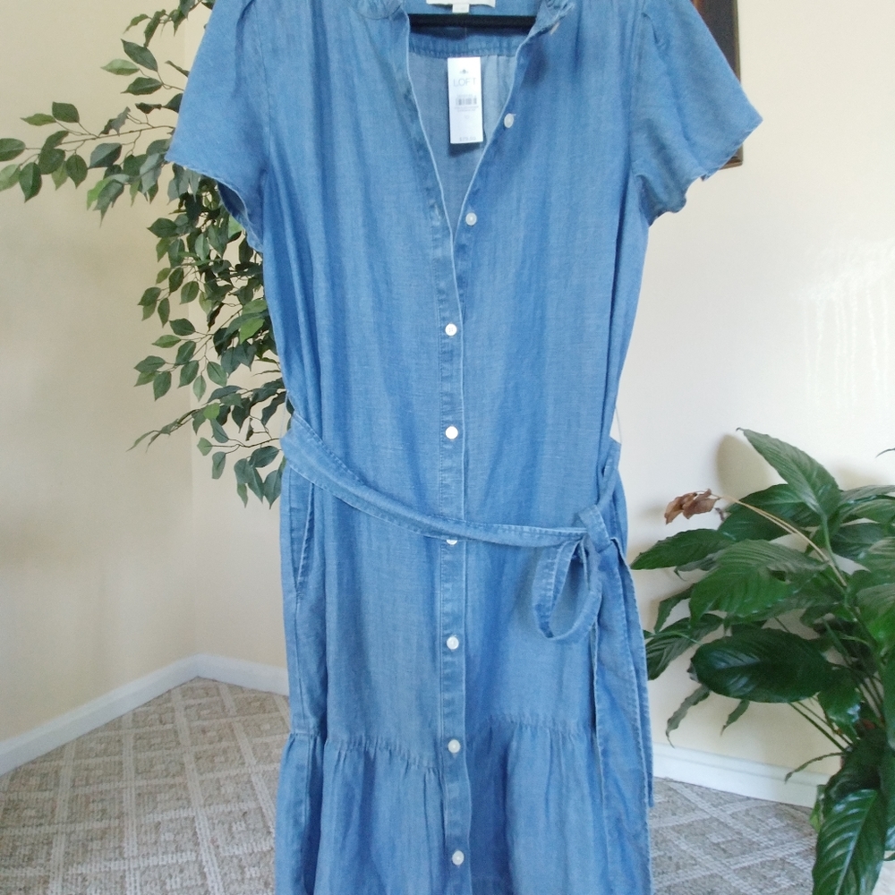 LOFT Denim Ruffled Collar Dress